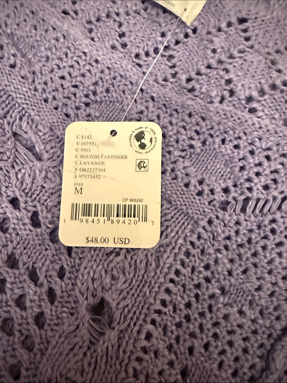 Free People Lavender Open-Knit Scoop Crew Sweater
